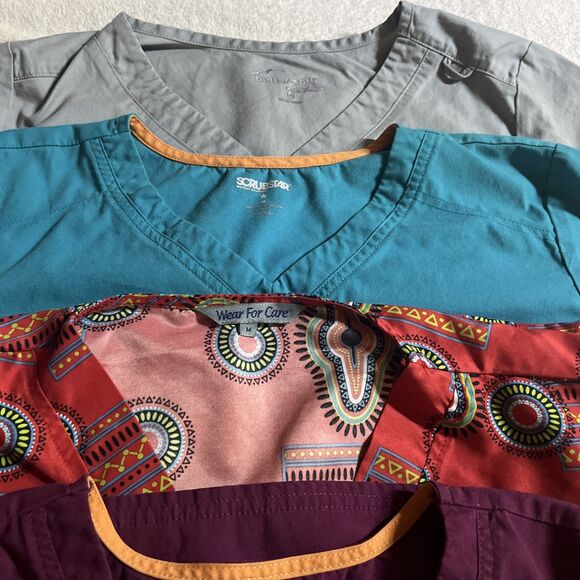 Lot of 6 Women's Scrub Top Medium Girl Power Aztec Floral Solid Short Sleeves - Picture 5 of 11